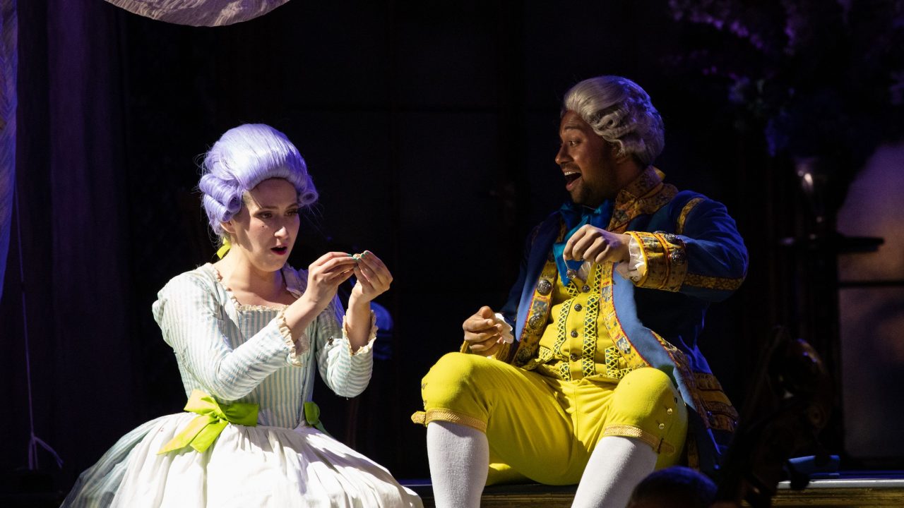 Elizabeth Karani as Susanna and Ross Ramgobin as Figaro in The Marriage of Figaro, 2021 © Ali Wright