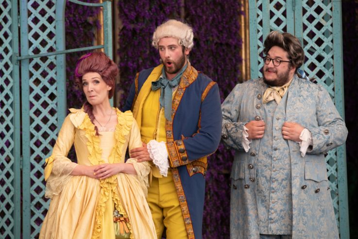 Hannah Bennett as Marcellina, Jolyon Loy as Figaro and Guy Withers as Bartolo in The Marriage of Figaro, 2021 © Ali Wright
