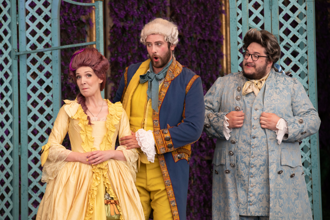 Hannah Bennett as Marcellina, Jolyon Loy as Figaro and Guy Withers as Bartolo in The Marriage of Figaro, 2021 © Ali Wright