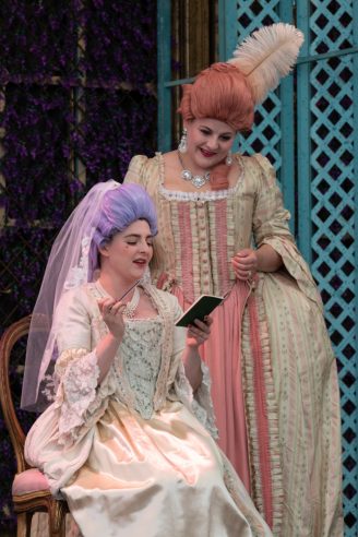 Charlotte Bowden as Susanna and Siân Dicker as Countess Almaviva  in The Marriage of Figaro, 2021 © Ali Wright