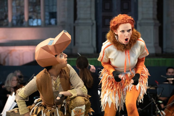 Natasha Agarwal as Lapák, the dog and Jennifer France as The Vixen in The Cunning Little Vixen at Opera Holland Park, 2021 © Ali Wright